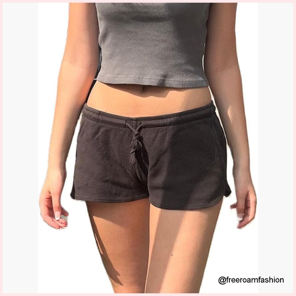 Low Rise Sweat Shorts Wide Leg Mini Drawstring Lounge Casual